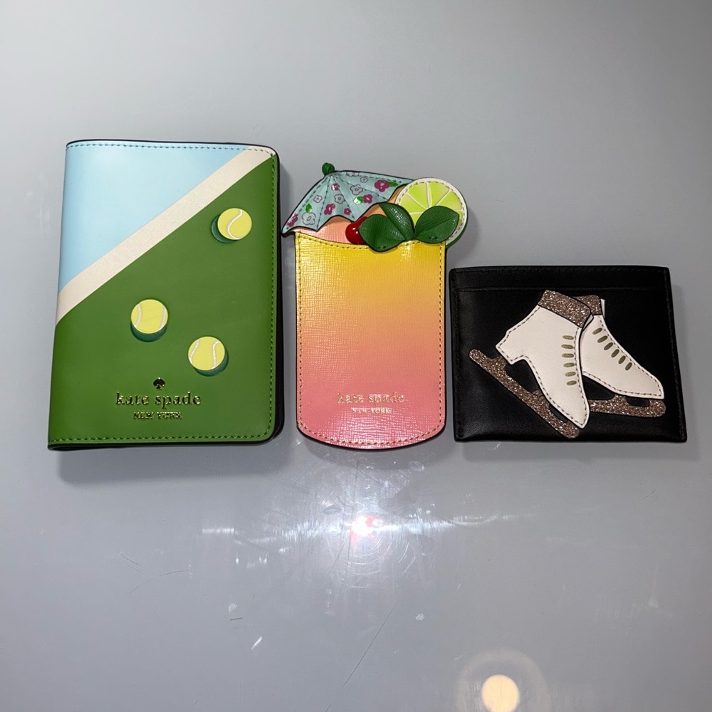 kate spade Green & Light Blue Tennis Ball Passport Wallet - Picture 4 of 12